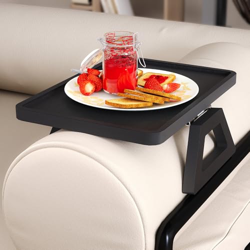 Couch Arm Tray,Bamboo Folding Sofa Tray,Sofa Armrest Trays Clip-On Couch Desk for Drinks,Snacks,Phone,Remote Control(Black)
