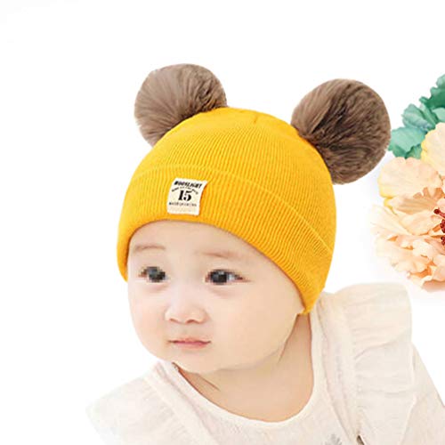 Toyvian Gorro de tricô de inverno com pompom para crianças, meninos e meninas, Amarelo, M