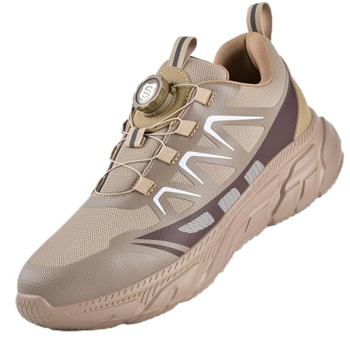 JACKSHIBO Sicherheitsschuhe mit Stahlkappe für Herren und Damen, leicht, pannensicher, rutschfeste Arbeitsschuhe, khaki, 42 1/3 EU