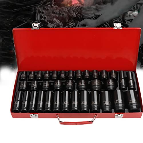 tonchean Lot de 35 douilles à choc profondes à 6 points - Écrou d'axe - Pour garage, atelier, voiture, camion - Outils à main - 8 à 32 mm Cover