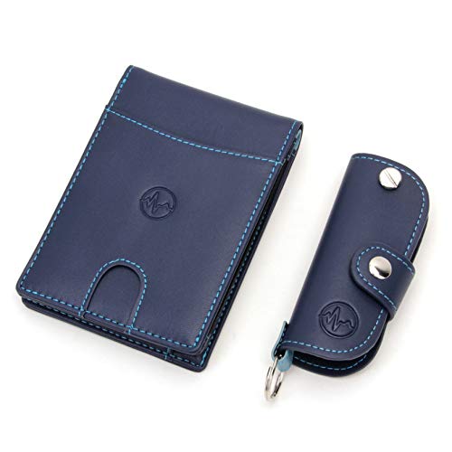 Preisvergleich Produktbild JIVANER Geldbörse für Herren und Schlüsselanhänger in Einer Geschenkbox - Kleine, Slim Geldbeutel mit kartenetui, portmonee und RFID-Schutz - Vegane Leder-Brieftasche im originellen Design (Blau)