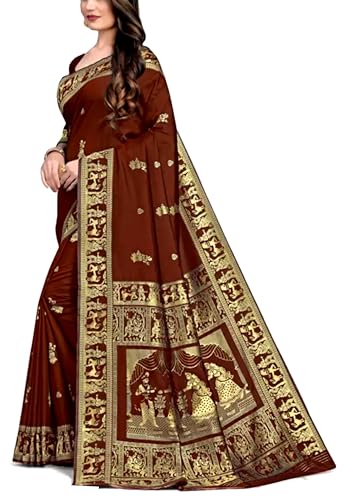 Baluchari Silk Saree With Blouse Traditional Design- Chocolate Brown