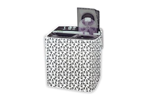 Image of The Furnishing Tree PVC Washing Machine Cover Compatible for Samsung 9.5 KG Semi-Automatic Top Loading WT95A4260GD /TL, Washing Machine Waterproof and dustproof, Floral Pattern White & Grey