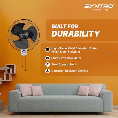 Image of Sytnro Neo High Speed Wall Fan 16 Inch (400 mm), 2300 RPM, Wide Oscillation, Strong Air Delivery, Energy Efficient, Black Grey