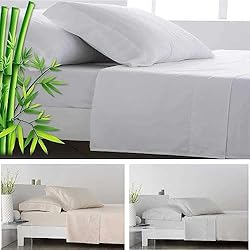 Sabanas Ecologicas COTTON ARTean Juego de sábanas Bambú ORGÁNICO e HIPOALERGÉNICO Cama de 150 x 190/200. Color Blanco. Eco Friendly
