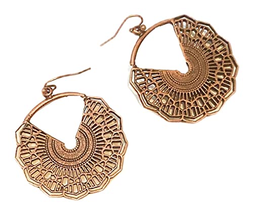 Antique Copper Filigree Hoop Dangle Earrings