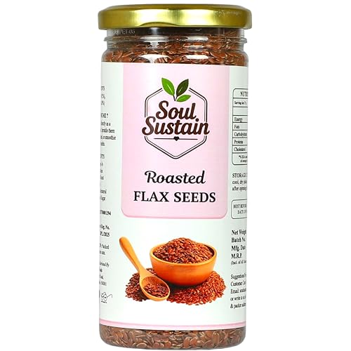 Image of SoulSustain Roasted Flax Seeds (250 GM) | Plant Protein & Fiber Snack | Omega 3 Nutrient Seeds | Gluten Free Vegan Snack for Smoothies, Baking, Salad Topping, Breakfast, Travel, Workout Energy