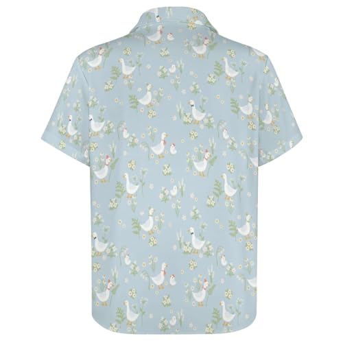 Mens Cute Goose White Flowers Hawaiian Shirt Casual Button Down Short Sleeve Tropical Beach Holiday Aloha Party Shirt for Men Funny XL3
