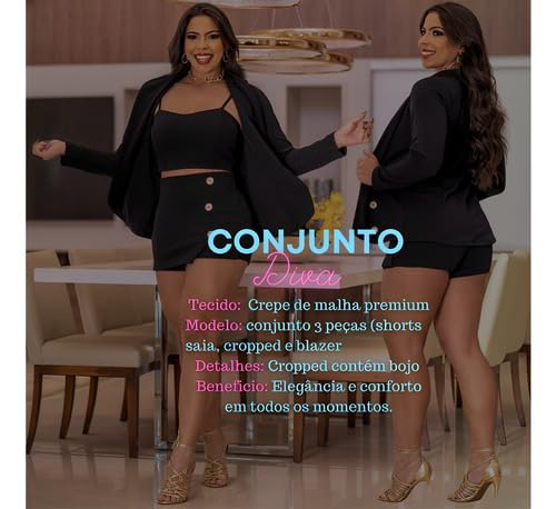 Conjunto 3 Peças Max Blazer Alfaiataria Tamanho:M (38-40);Cor:PRETO LUNAR