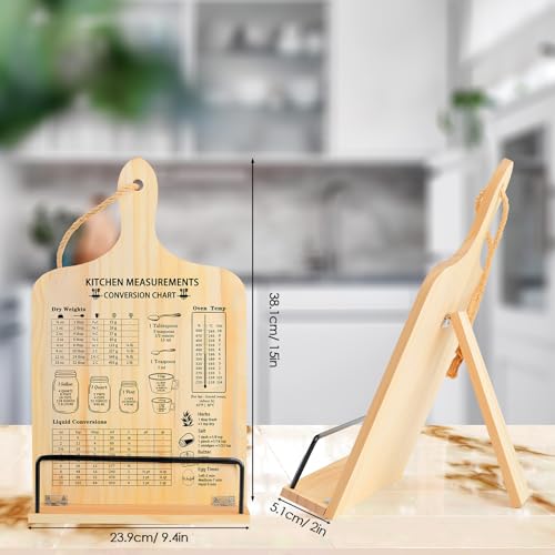 comfoyar Cookbook Stand for Kitchen Counter, Sturdy Recipe Book Holder with Adjustable Angle, Foldable Wood Cook Book Stand Holder with Measurement Conversion Chart for Cooking, Easy Storage by comfoyar - Image 2