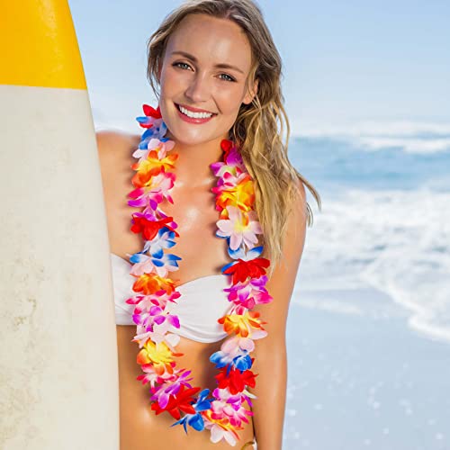 image for AMAZING TIME 100 Pieces Hawaiian Luau Leis Bulk,Tropical Flower Neckla