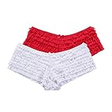 SHARICCA Womens Sexy Mesh Ruffle Panties Booty Boy Shorts Underwear (White and Red, M/L)