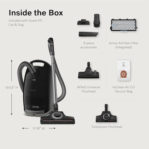 Image of NEW Miele Guard M1 Cat & Dog Bagged Canister Vacuum for Pet Owners with Odor-Reducing Active AirClean Filter, TurboTeQ Floorhead, and AllTeQ Universal Floorhead, in Obsidian Black /Space Grey