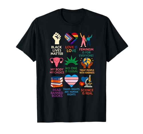 BLM Human Rights Feminism Trans Science Books LGBTQ Kindness T-Shirt