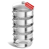 Vaporera de acero inoxidable de 28 cm con cesta vaporera, batería de cocina de 3/4/5 niveles con tapa para cocinar verduras, mariscos, sopas, guisos y pastas (5)