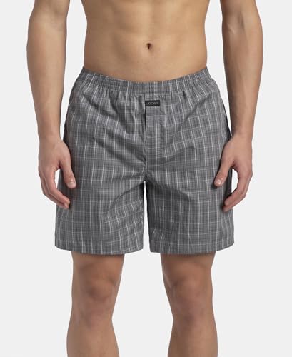 Image of Jockey 1223 Men Super Combed Mercerized Cotton Woven Checkered Boxer Shorts with Side Pocket (Pack of 2, Colors & Prints May Vary)