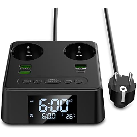 Ohuo Enchufe Múltiple con Despertador y 4 Puertos USB Cover