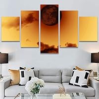 SIGNWIN 5 Panel Canvas Wall Art Modern Art Astronomy & Space Dramatic Moon Multicolor Photography Rustic for Home Decorations Ready to Hang - 60