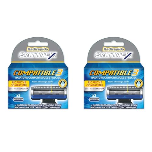 Satinex Compatible-3 Testine Di Ricambio A 3 Lame (3 Pz Compatibili Con Manici Gillette Mach - 3-30 Gr (Confezione da 2)