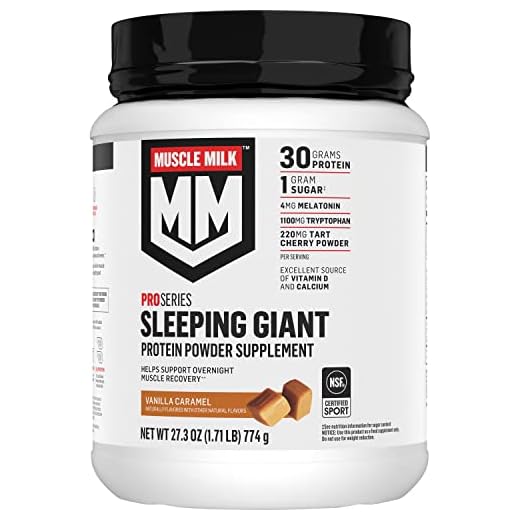Muscle Milk Pro Series Sleeping Giant Protein Powder Supplement, Vanilla Caramel, 1.71 Pound, 18 Servings, 30g Protein, Overnight Muscle Recovery, 1g Sugar, Melatonin, Tryptophan, Packaging May Vary