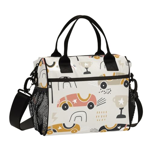 Bolsa de almuerzo con diseño retro de coche de carreras aislada, bolsa de almuerzo para mujeres, hombres, niños, escuela, trabajo, picnic, viajes
