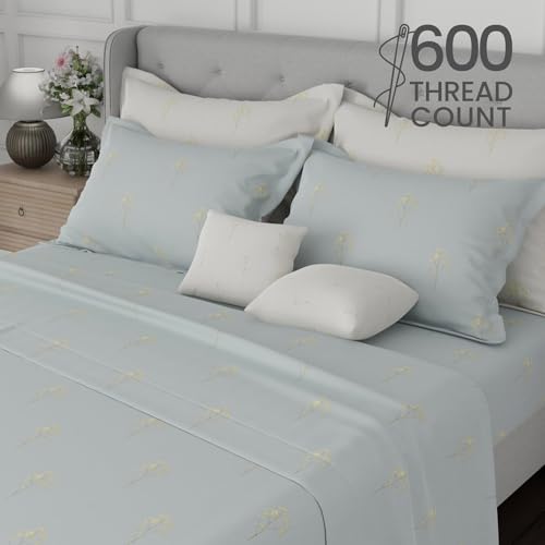 Image of BOUTIQUE LIVING Luxe Loom Blooming Dales 100% Cotton 600 TC Blue Floral King Bedding Set