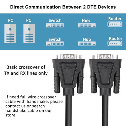 DTech 5ft DB9 to DB9 RS232 Serial Cable Male to Male Simple Null Modem Cord Cross TX RX line 2 Pin Crossed Without Handshake for Computer Data Communication (5 Feet, Black)