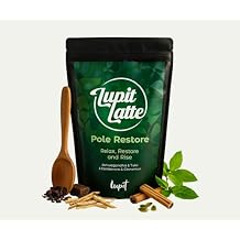 مزيج Lupit Pole Restore Latte العضوي الخالي من الكافيين مع أشواغاندا وتولسي والكاكاو والتوابل للاسترخاء والتعافي - بدون إضافة سكر