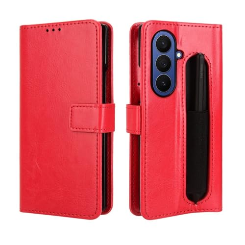 Étui portefeuille Samsung Z Fold7 rouge avec rabat arrière et porte-cartes