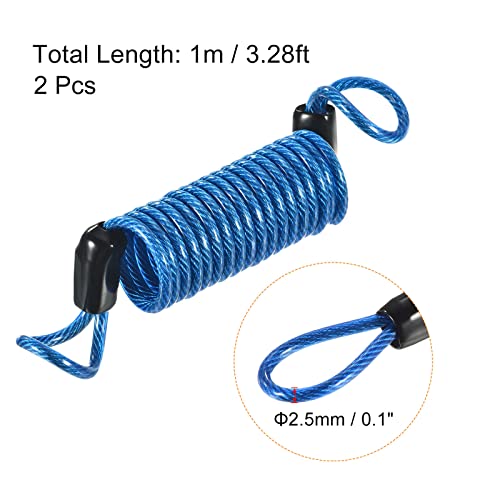 PATIKIL Security Steel Cable 2.5mm x 1m/3.28ft Coated Spring Luggage Lock Wire Rope with Double Loop Blue 2 Pack - Image 2