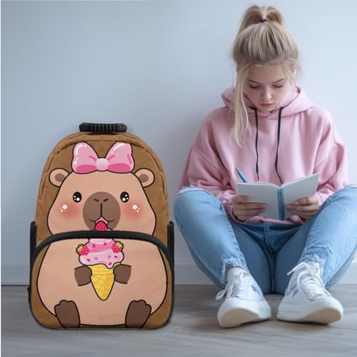 Ystardream Adorable Capybara Backpack and Lunch Bag Set for Girls Large Capacity Backpack with Front Pocket Kids 17 Inch Kindergarten Bookbag Trendy Daypack with Pencil Case & Water Bottle Sleeve2
