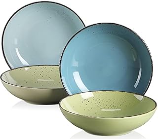 Vancasso Navia Prato talerz do zupy 8,6" porcelanowy wielokolorowy w stylu vintage naturalny ceramiczny zestaw talerzy do zupy, zestaw 4 (21,5 * 21,5 * 4,5 cm)