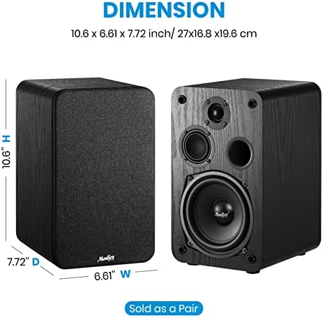 Moukey Passive Bookshelf Speakers (Pair), peak power 110 Watt Three-way Home Theater- 2.0 Near Field Studio Premium Sound at a Great Value Wooden Enclosure Wall-Mountable, Black-M20-3