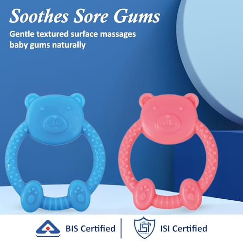 Image of MamaLaps Soft Silicone Baby Teether, Silicone BPA Free Teethers for Newborn Infant, Teething Toy for Babies with Textured Surface for Soothing Gums (Pack of 1, Teddy-Pink)