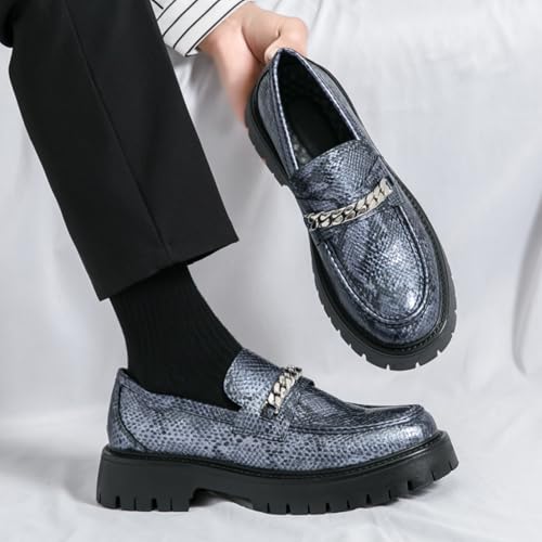 Men's Fashion Textured Leather Lug Sole Platform Comfort Slip - On Loafers Dress Shoes4