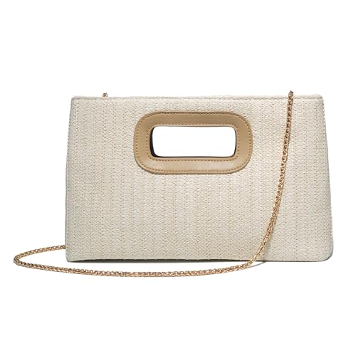 Convertible Trendy 2025 Faux Wicker & Raffia Clutch Purse for Women with Crossbody...