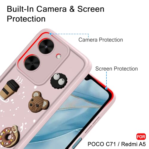 Image of TheGiftKart Back Cover Case for Poco C71 / Redmi A5 | Cute Fun Cartoon 3D Bear Coffee Case | Full Camera Protection | Shockproof Back Cover Case for Poco C71 / Redmi A5 (Silicone, Pink)