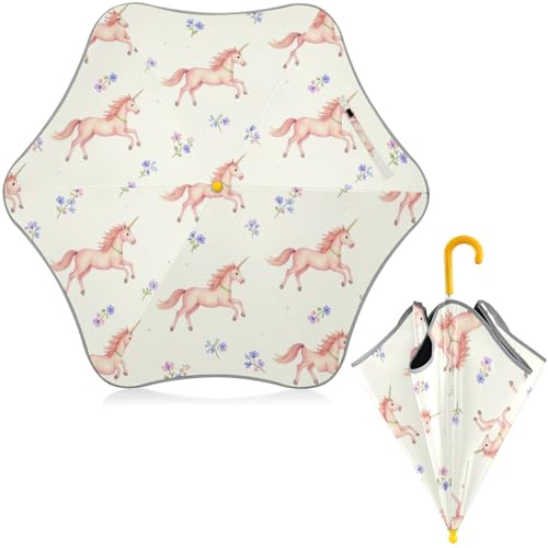 Paraguas infantil contra el viento y sol con protección UV de unicornios flores
