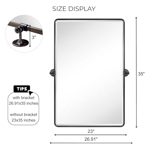 Image of TEHOME Pivot Oil Rubbed Bronze Rectangle Bathroom Mirror Beveled Tilting Rectangular Bathroom Vanity Mirrors for Wall Vertical Wall Mounted Pivoting Mirrors, 25x35''