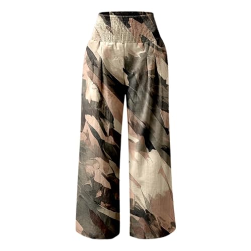 Wide Leg Linen Pants for Women High Waist Tropical Print Loose Flowy Palazzo Pants Casual Pull On Trousers with Pockets3