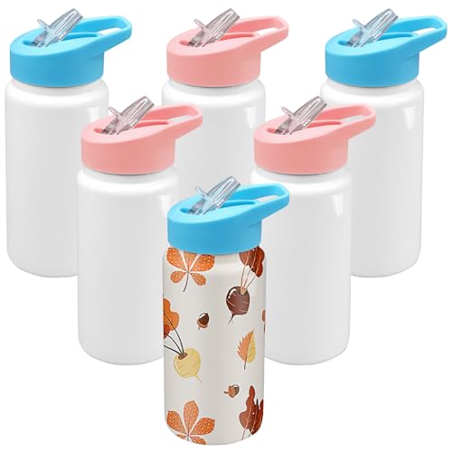 Paquete de 6 vasos de sublimación de 15 onzas, vasos de acero inoxidable rectos y delgados con aislamiento al vacío, botella de agua blanca con tapa y popote, vaso deportivo para niños