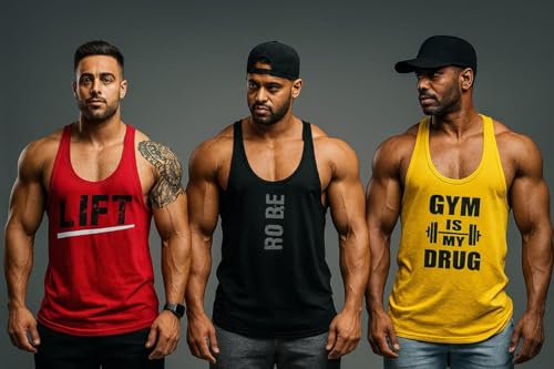Image of furrr Men's Round Neck, Sleeveless, Super Combed Gym Vest (Pack of 3)