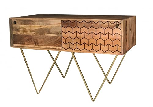 Consola de madera de mango con 2 puertas y soporte de metal dorado para salon