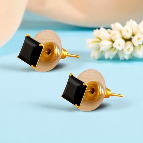 Image of ACCESSHER Gold-Tone Square Contemporary Stud Earrings | Fashion Jewellery, Valentine Gift for Girlfriend | Trendy Earrings for Women and Girls