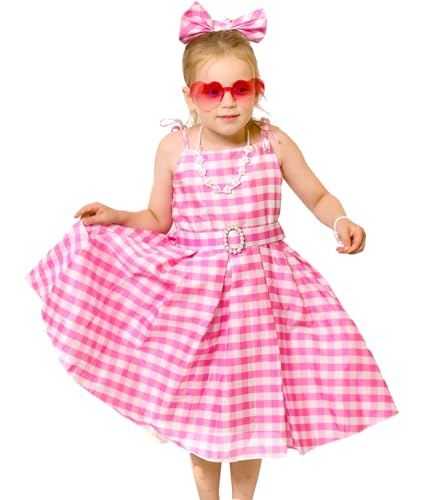 Vestido a cuadros para niñas con accesorios miniatura 2