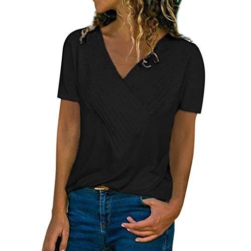 Moda Mujer impresión Bolsillo más tamaño Manga Corta Blusa Easy Top Camisa...