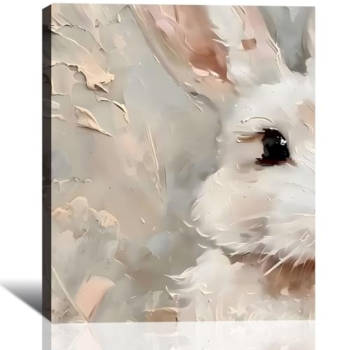 RIBNTAK Modern Easter Bunny Canvas Wall Art 24x36, Framed White