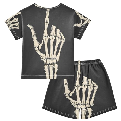 senya Short Sleeve Pajamas Sets Summer Cotton Sleepwear Skeleton Hand2