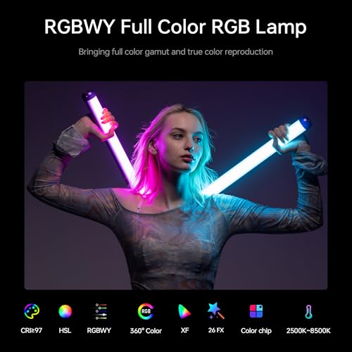 Image of VILTROX 2 Pack LED Stick Light Kit, 30W Full Color LED Tube Light with Built-in 14.8V /3300mAh Battery and USB-C 35W Fast Charging, RGBW Video Light for Photography and Filmmaking (K90 Kit)