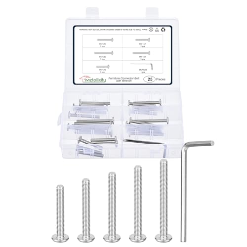 Image of METALLIXITY Flat Head Hex Socket Cap Screws Bolts(M6-1x40 /45 /50 /55 /60) 25Pcs, with Wrench Steel Hex Socket Furniture Bolts Screws - for Furniture Woodworking Project, Silver Tone